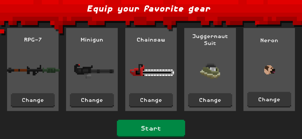 They Are Coming Zombie Defense - Menu di selezione armi in They Are Coming Zombie Defense con equipaggiamento RPG-7 e Minigun