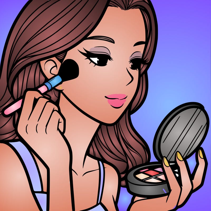 little girl putting on makeup