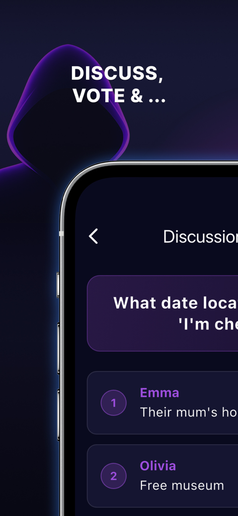 A smartphone displaying the discussion and voting interface of the Imposter party word game.