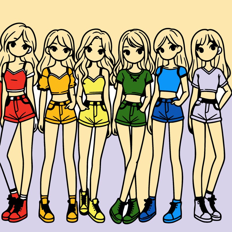 a group of girls wearing crop tops and shorts