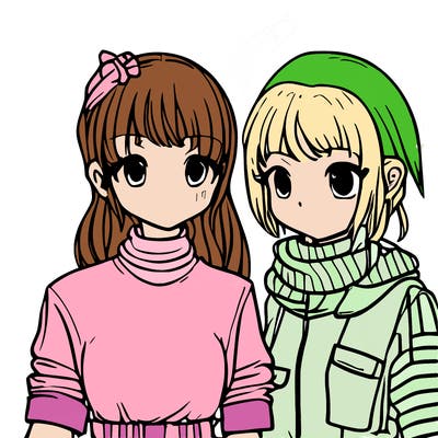 cute anime girl with friend