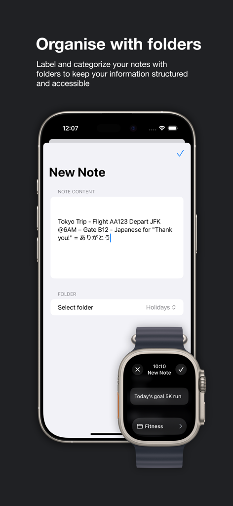 Smart Watch Notes Pro - Notizorganisation mit Ordnern auf iPhone und Apple Watch