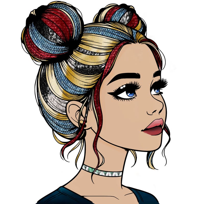 realistic girl with buns on the top of her head