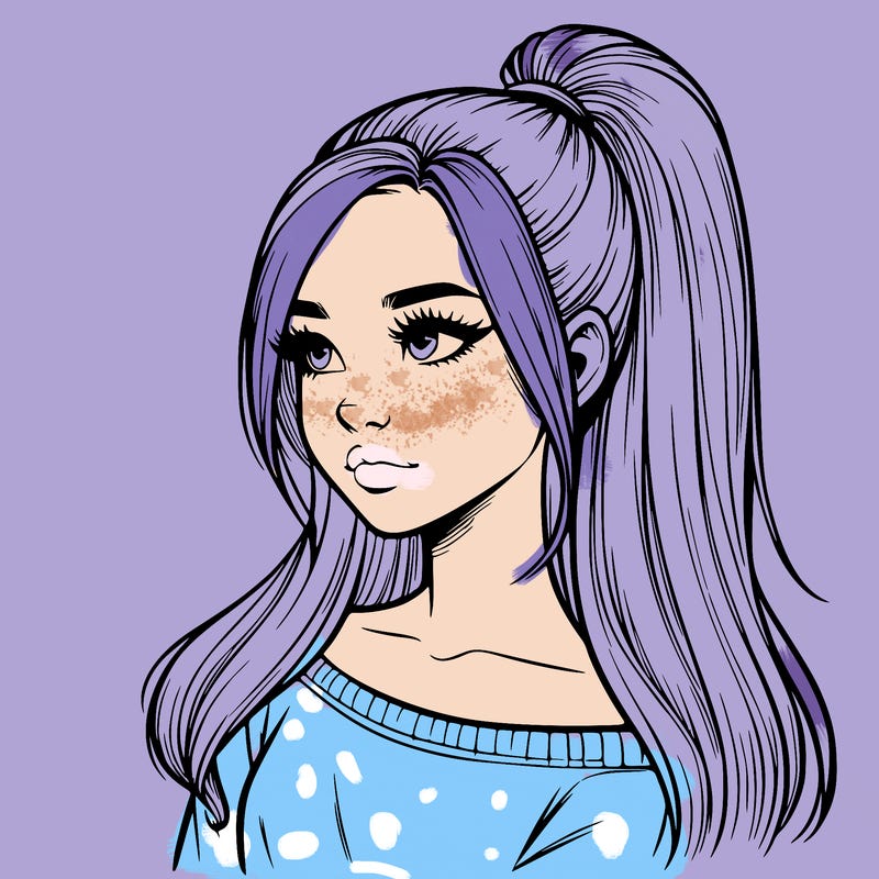 realistic girl with a high ponytail