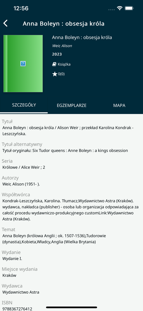 MBP Szczecin - mProlib - Detailed book information screen in the MBP Szczecin mProlib library app