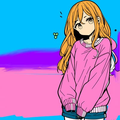 manga teen girl  in a sweater and baggy pants