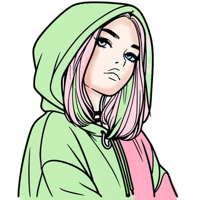 a realistic girl in a hoodie