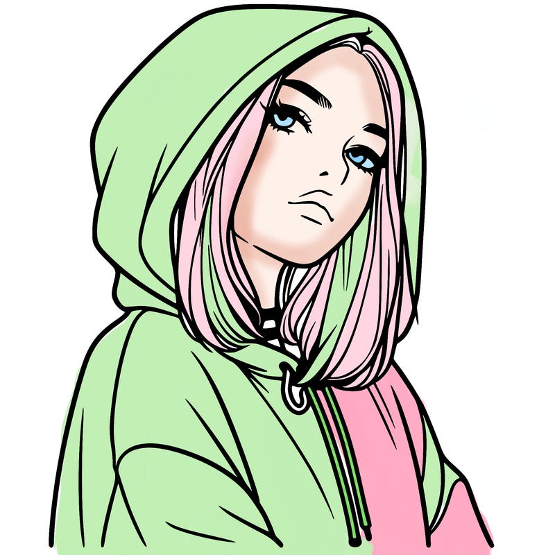 a realistic girl in a hoodie