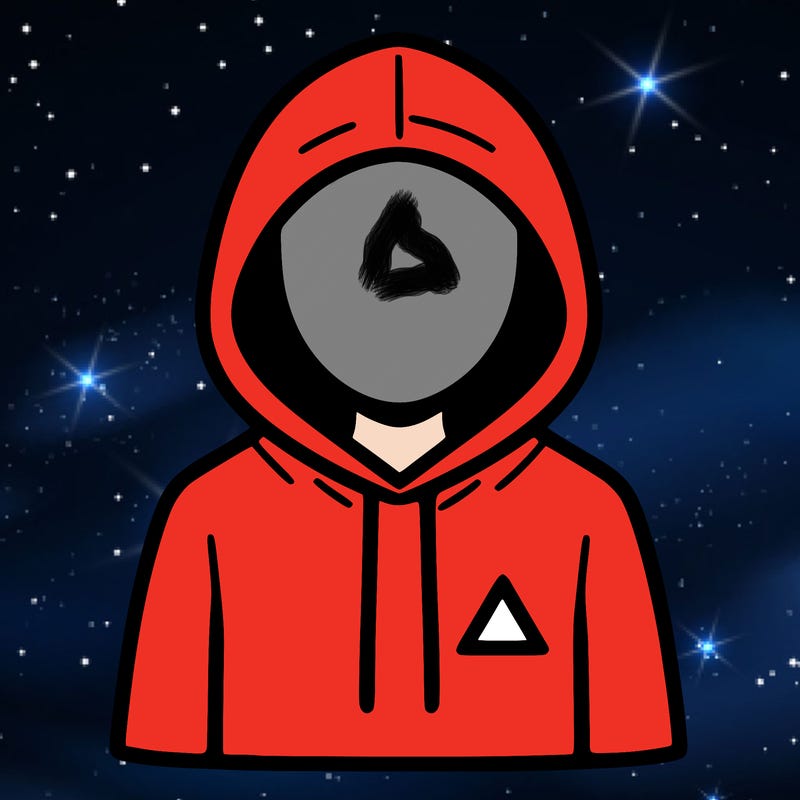 a person with non face waering a hoodie with a small triangle symbol