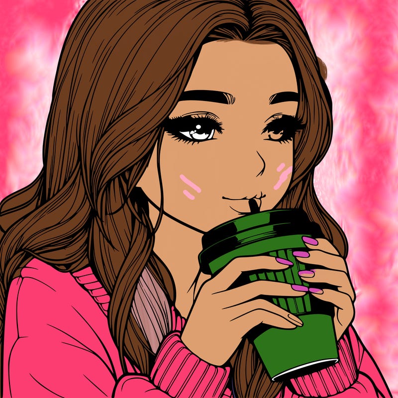 realistic girl drinking coffee