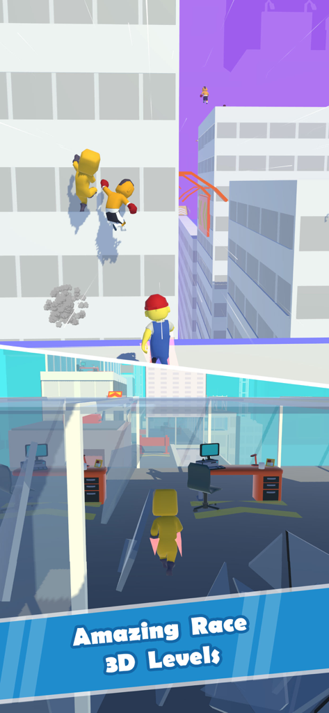 Parkour Race - Fun Run Games - 3D parkour racing game featuring characters jumping across rooftops and running through offices