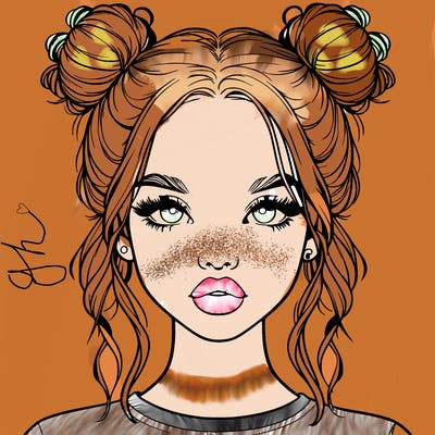 realistic girl with two buns in hair and lips
