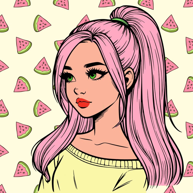 realistic girl with a high ponytail