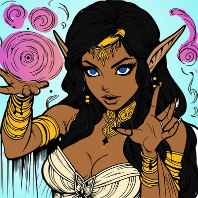 realistic scary beautiful elf sorceress casting spell
