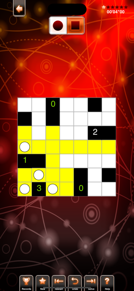 PuzzleManiak - Una pantalla de juego de puzzle de cuadrícula de lógica de la aplicación PuzzleManiak.