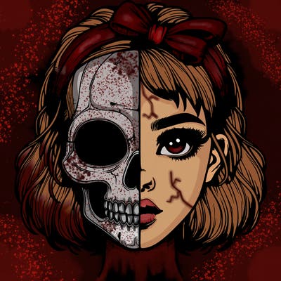 realistic girl with half skull mask