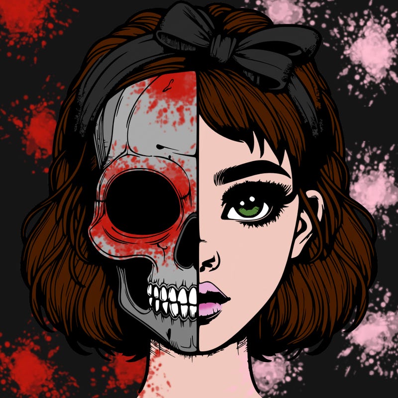 realistic girl with half skull mask