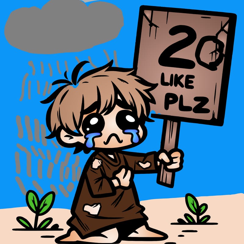 small poor toddler crying with sign that says 2 like plz