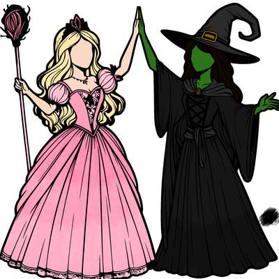 detailed realistic split of a princess and a witch