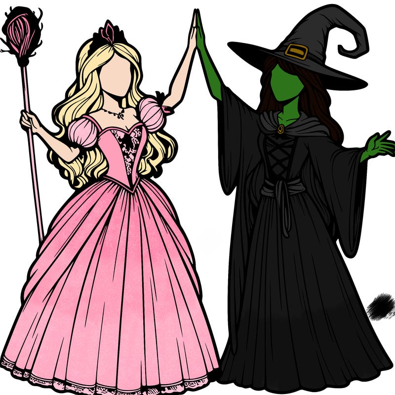 detailed realistic split of a princess and a witch