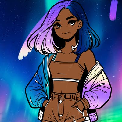 a realistic girl with a crop top and short shorts in an open jacket