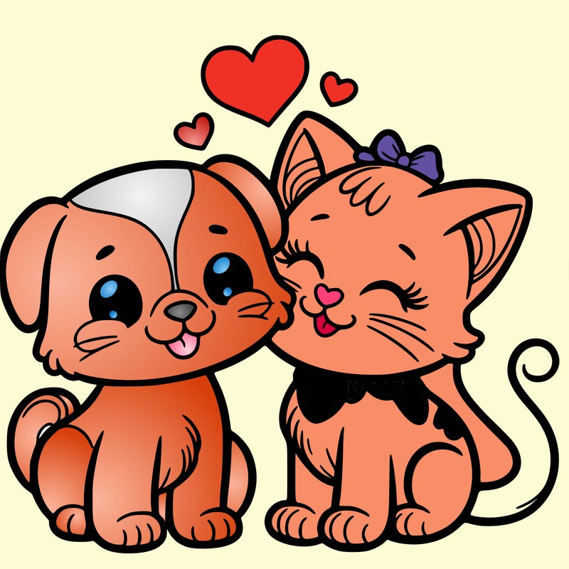 cat with a dog and in love