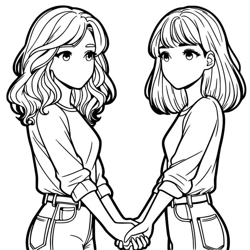 two realistic girls holding hands