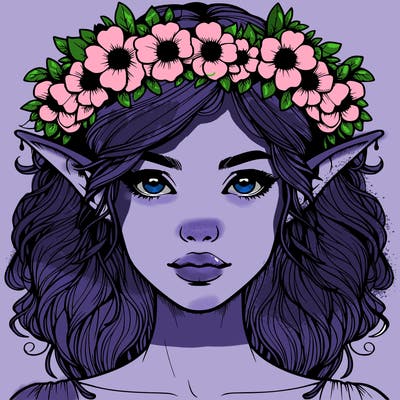 realistic female elf with flower crown
