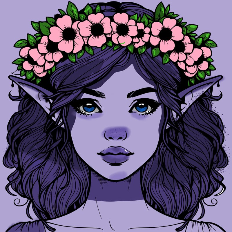 realistic female elf with flower crown