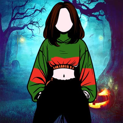 realistic girl faceless with baggy pants and a crop top