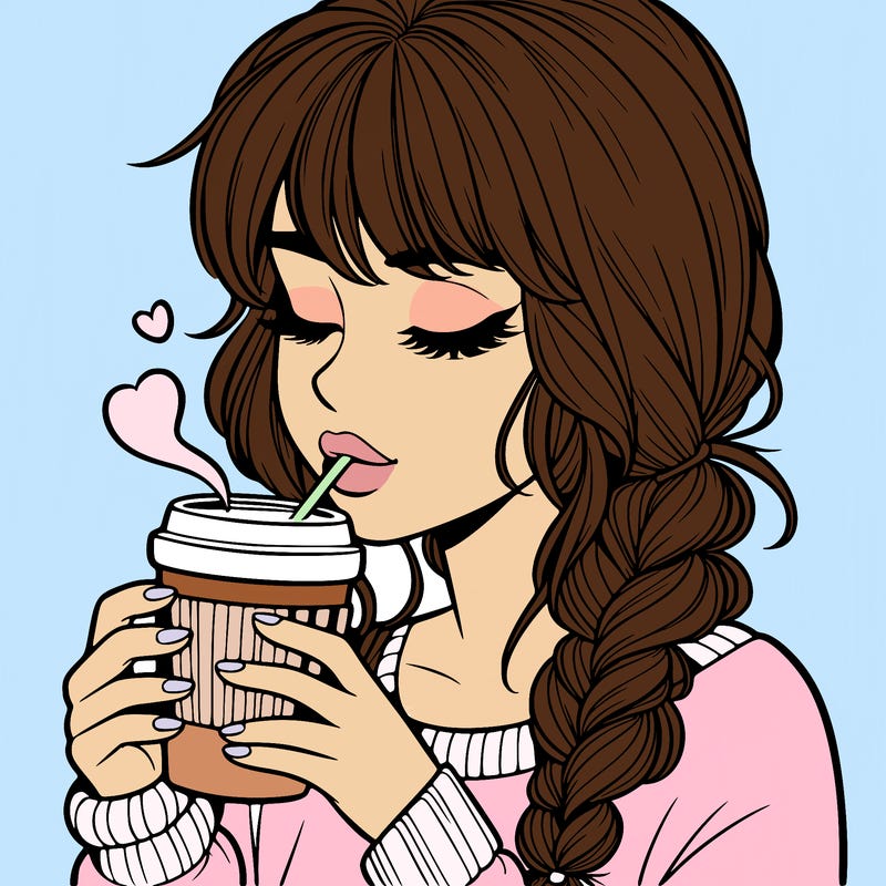 realistic girl drinking coffee