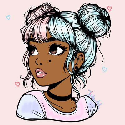 realistic girl with spacebuns