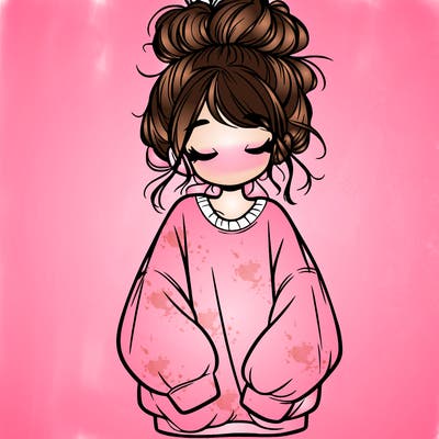 girl with baggy sweatshirt and messy bun