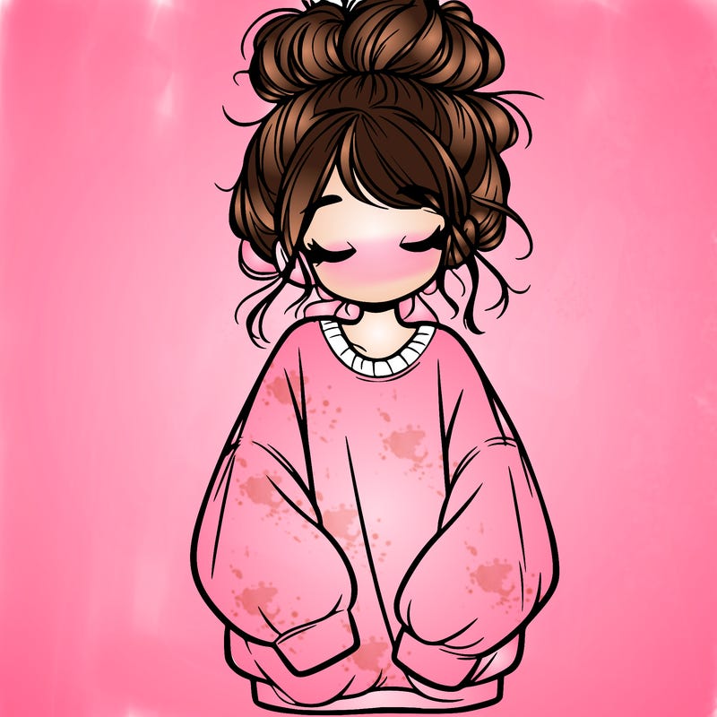 girl with baggy sweatshirt and messy bun