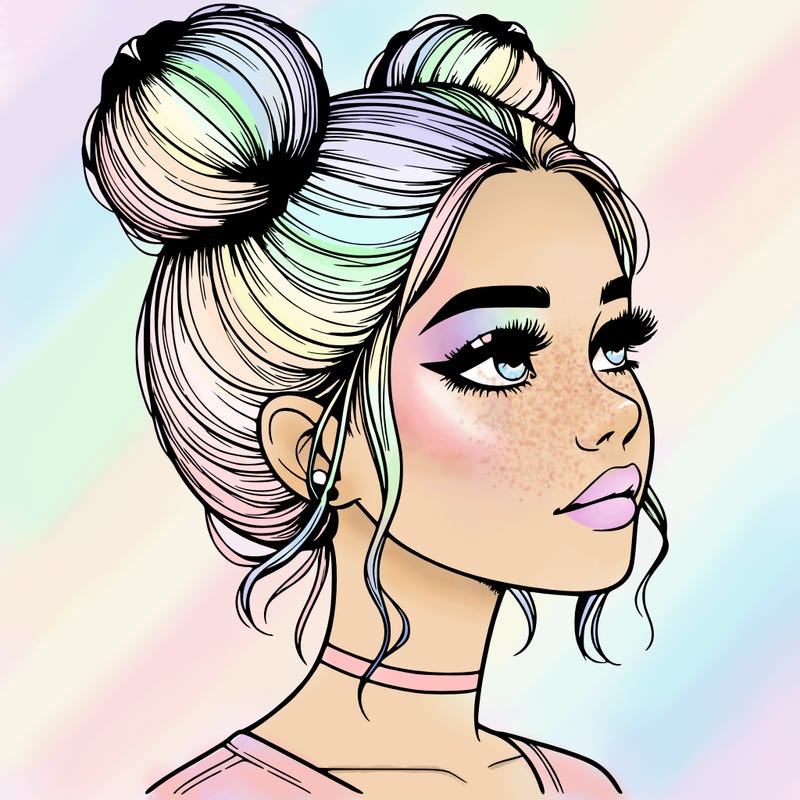realistic girl with buns on the top of her head