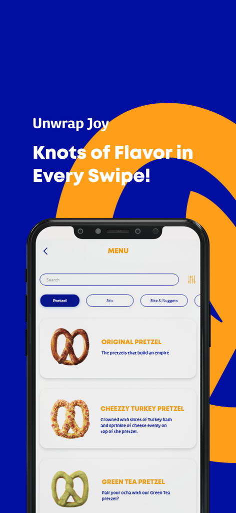 Auntie Anne's MY - Auntie Annes MY mobile app menu displaying various pretzel types