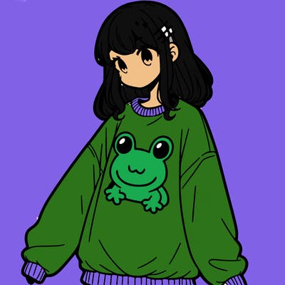 girl wearing frogging sweatshirt