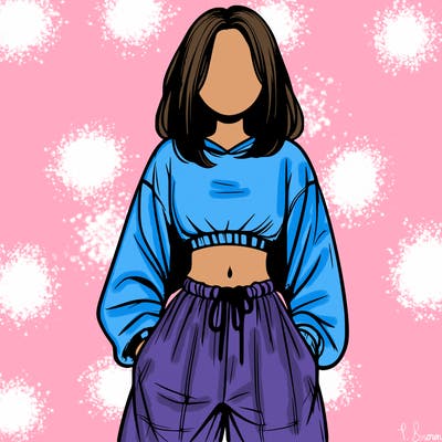 realistic girl faceless with baggy pants and a crop top