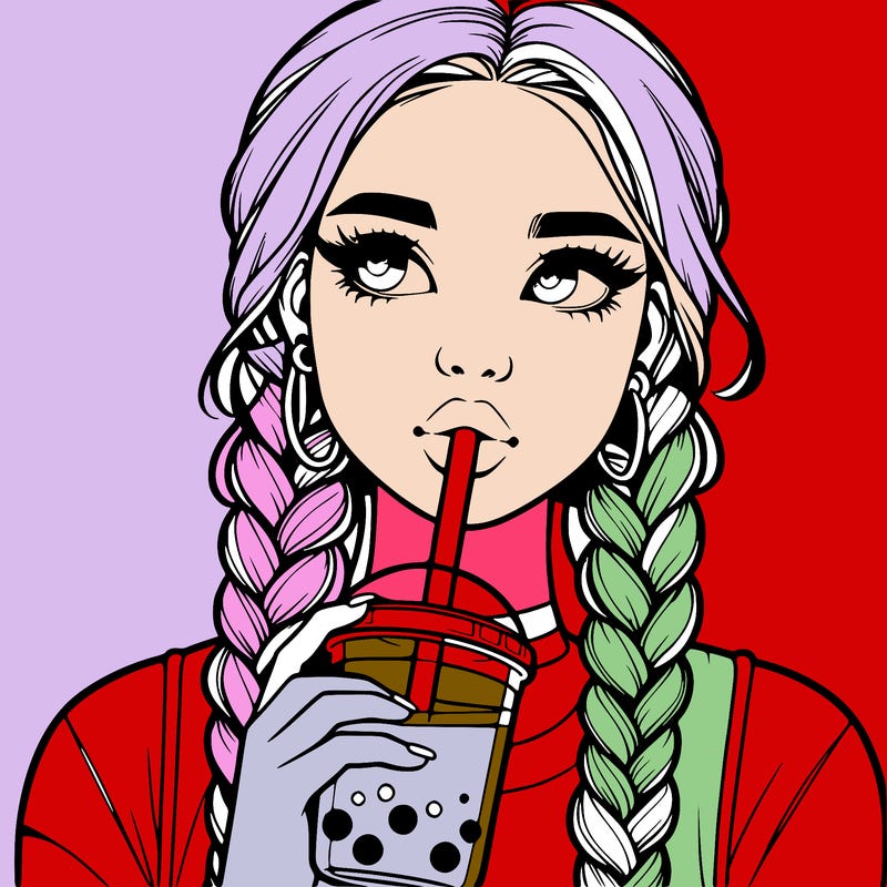 realistic girl with braided hair drinking boba