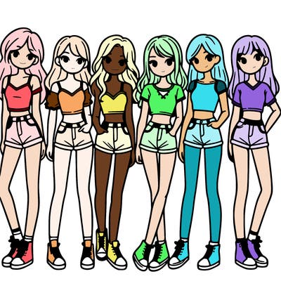 a group of girls wearing crop tops and shorts