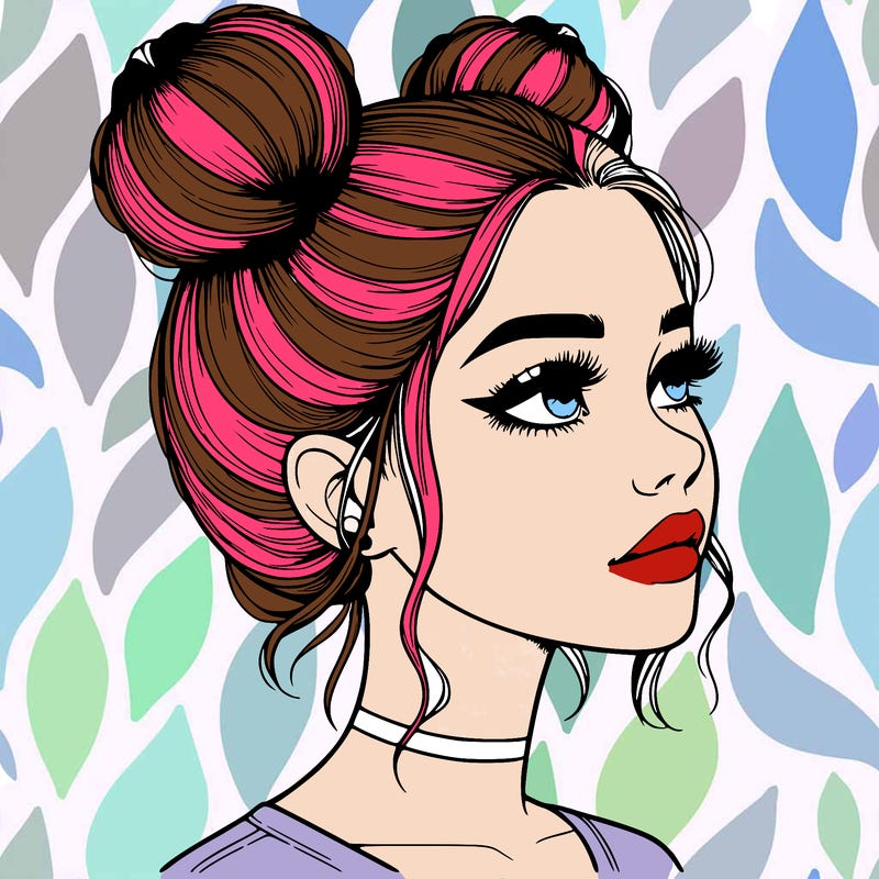 realistic girl with buns on the top of her head