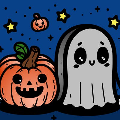 cute pumpkin and ghost