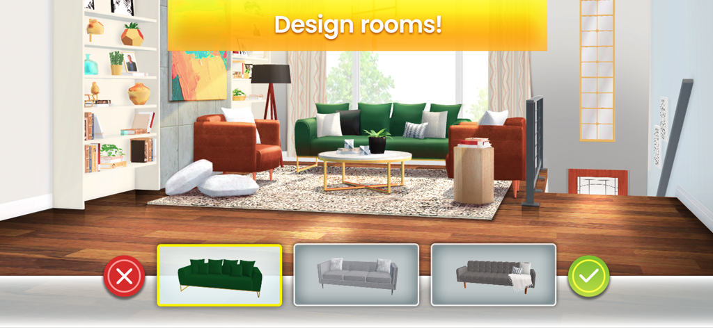 Selecting furniture and designing a living room in Property Brothers Home Design