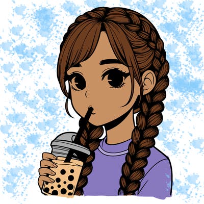 realistic girl with braided hair drinking boba
