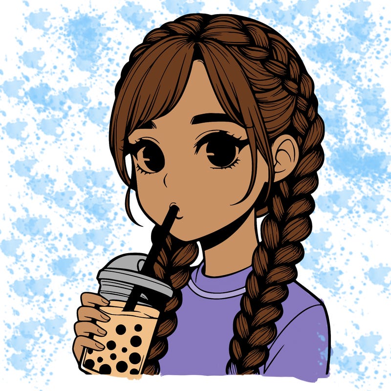 realistic girl with braided hair drinking boba