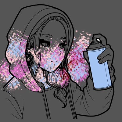 a realistic girl, spray painting