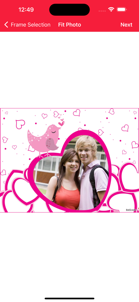 Love Photo Frames & Collage - A couple photo inside a pink heart shaped frame with decorative bird and heart patterns