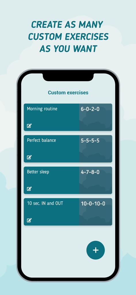 A list of custom breathing routines in the Breah app including morning and sleep exercises.