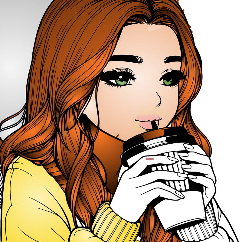 realistic girl drinking coffee