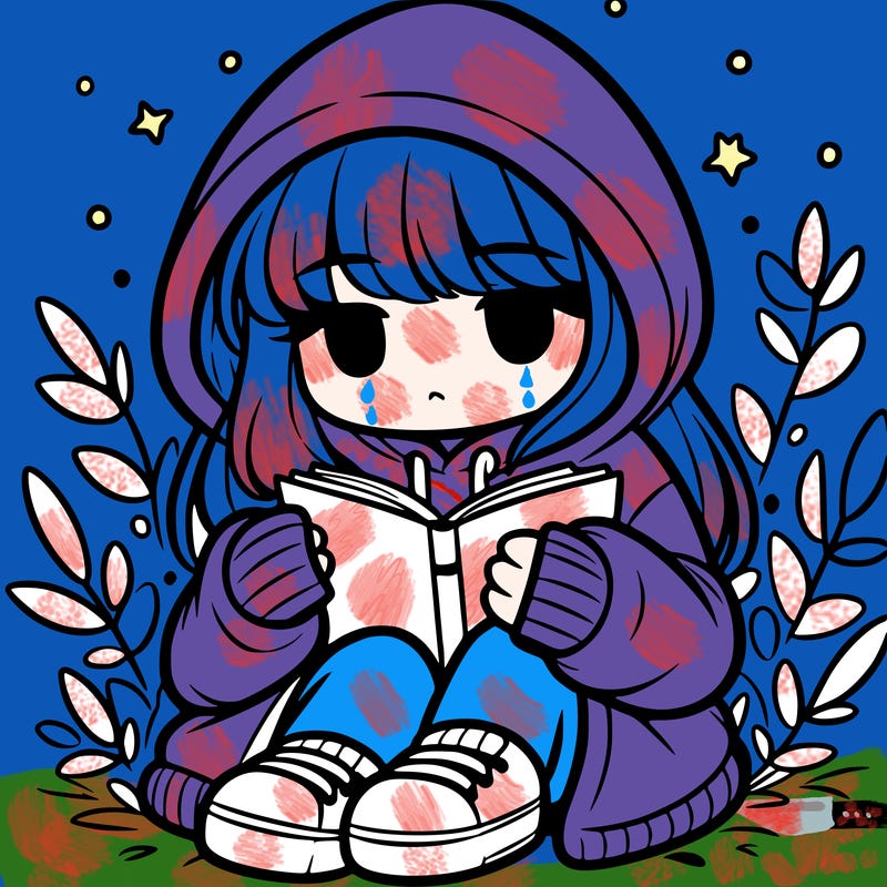 girl in oversized hoodie reading a book